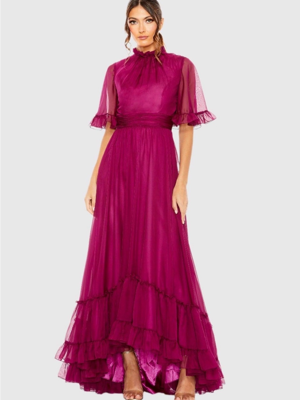 Mac Duggal Deep Fuchsia Ruffled Maxi Gown
